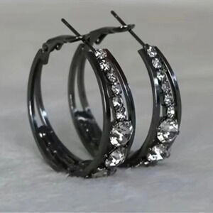 Black Rhinestone Elegant Hoop Earrings